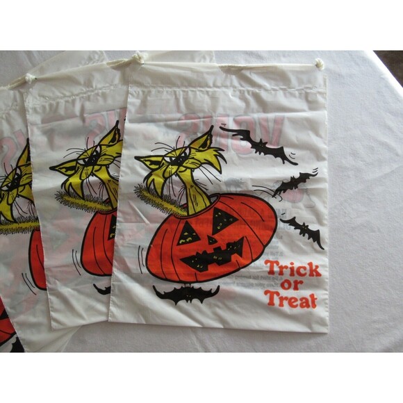 10x Vtg Halloween Cat Jack-o-lantern Plastic Trick or Treat Candy Bags Bats VONS - Picture 4 of 8